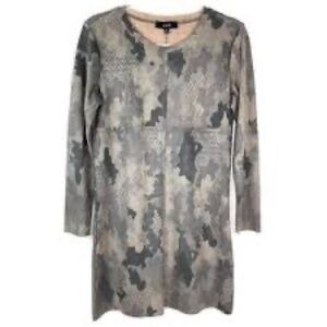 Joh Gray Camo Faux Micro Suede Long Sleeve Shift Dress Small